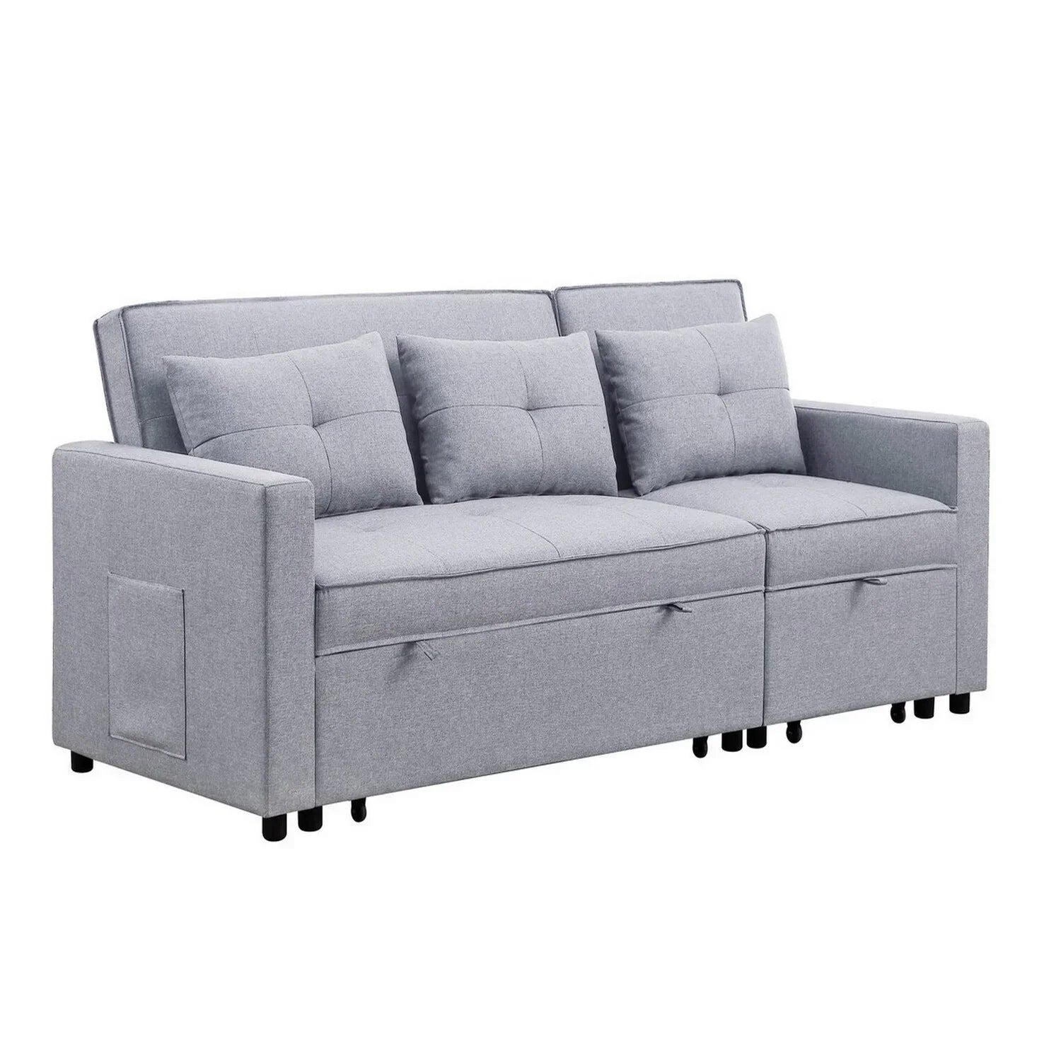Benjara Convertible Sleeper Sofa, 80 in, Light Gray and Black - BM286632