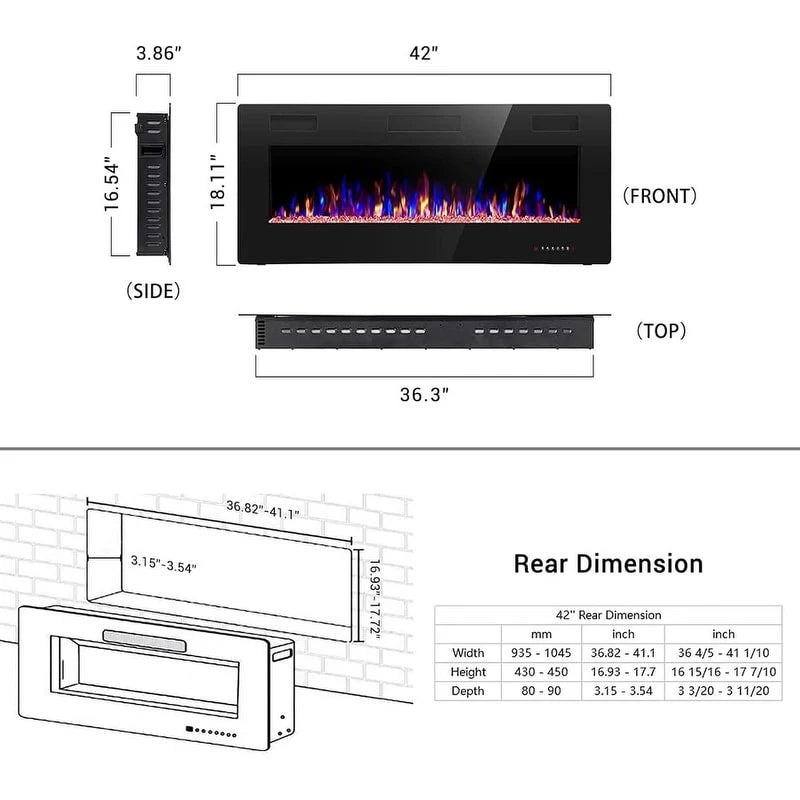 R.W.FLAME Recessed Electric Fireplace Heater, 30-inch, 750-1500W
