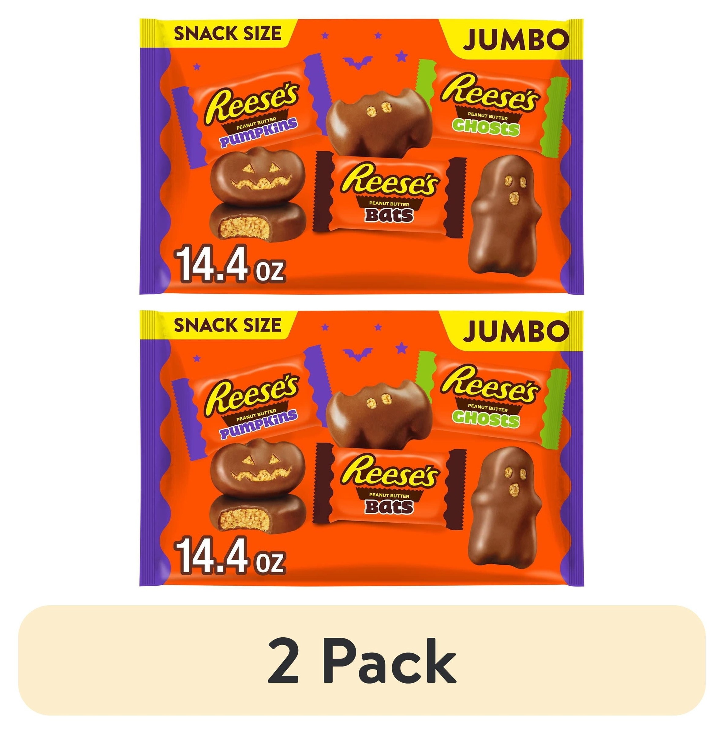 REESE'S Assorted Milk Chocolate Snack Size Peanut Butter Shapes, Halloween Candy Jumbo Bag, 14.4 oz