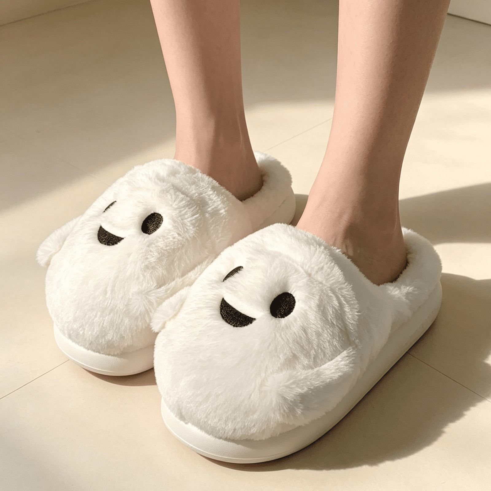KEVCHE Halloween Ghost Pumpkin House Slippers, Warm Cozy Plush Slippers for Indoor Outdoor Home, Cute Spooky Holiday Footwear for Fall Winter Comfort