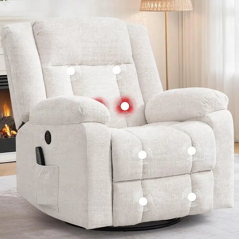 Heated Massage 360-Degree Swivel Rocker Recliner, 34.25 in D x 39.39 in W x 41.39 in H