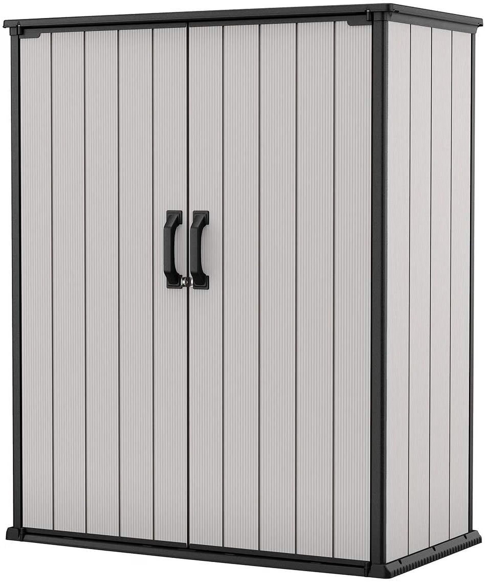 Keter Premier Tall Vertical Resin Outdoor Storage Shed With Floor And Locking Double Doors - Grey