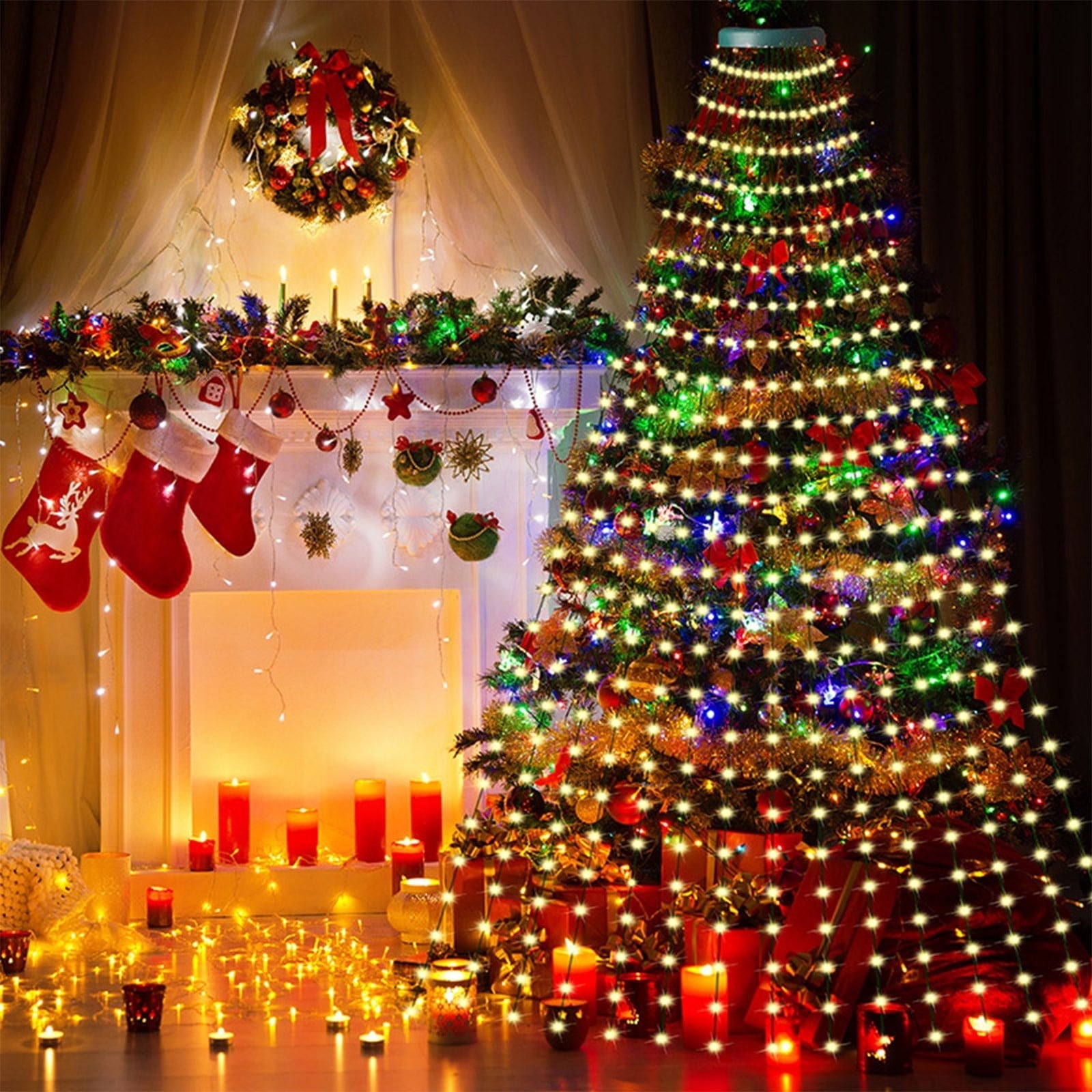 AYktou Christmas Tree Lights 6.56ft 16 Lines LED Waterfall Lights Waterproof Xmas Tree Topper Lights with Remote and USB Powered Christmas Lights for Halloween Xmas Year Holiday