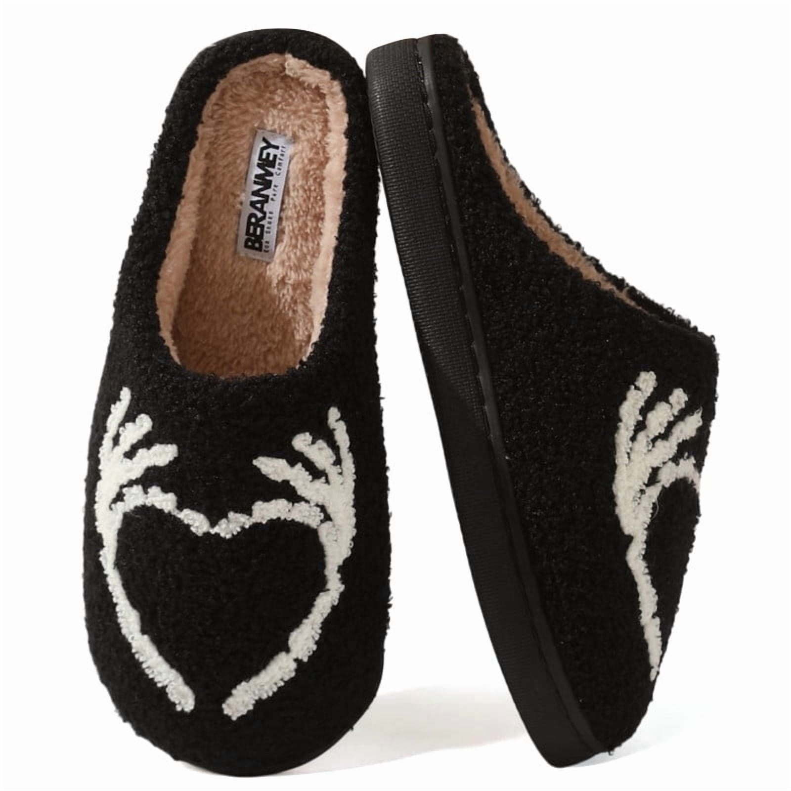 BERANMEY Halloween Slippers for Women Perfect Soft Plush Comfy Warm Slip-On Cute Womens Slippers Indoor Fluffy House Slippers for Women and Men Non-slip Fuzzy Flat Slides