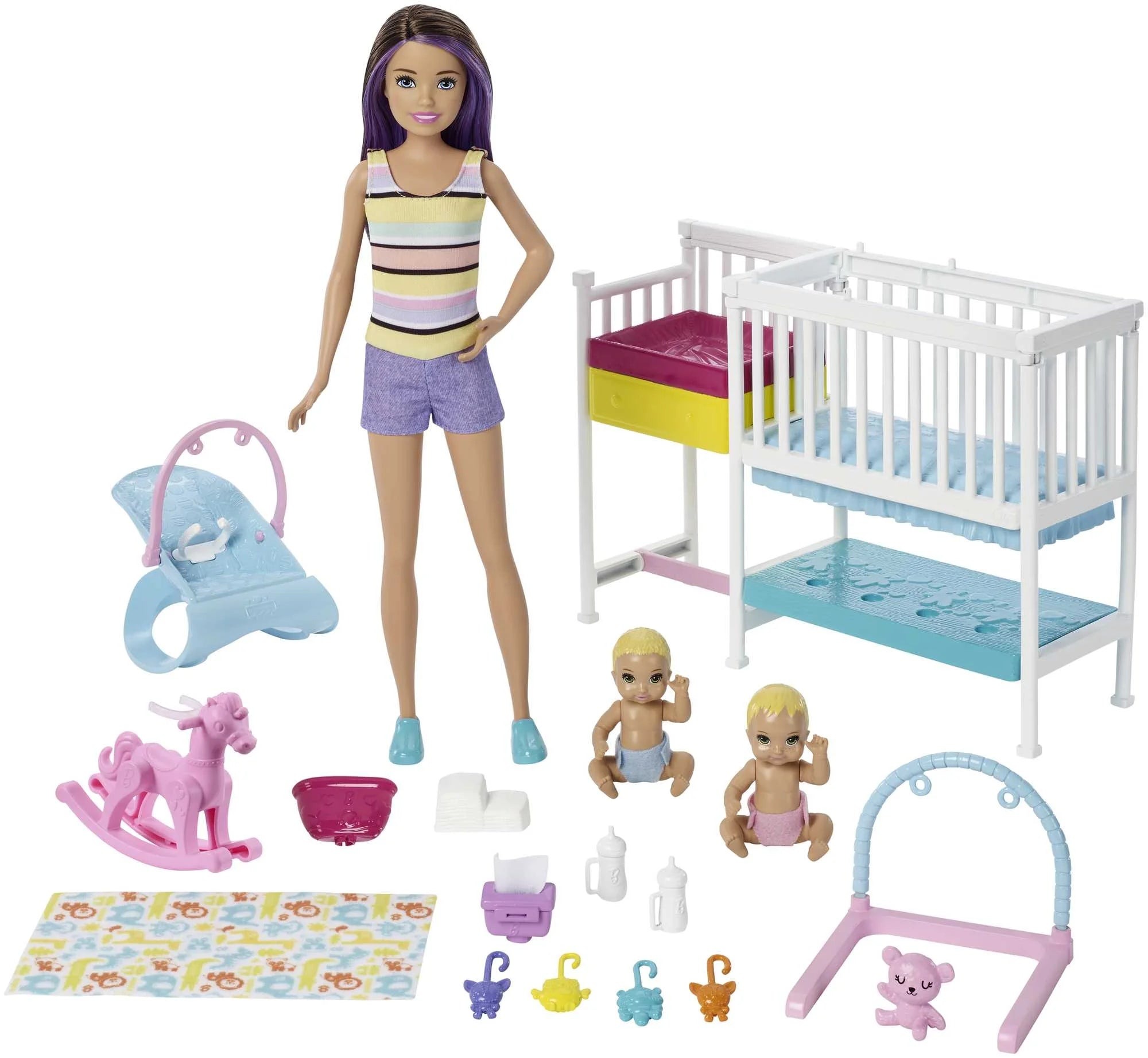 Barbie Skipper Babysitters Inc. Nap n Nurture Nursery Playset With Brunette Doll, Baby And Accessories