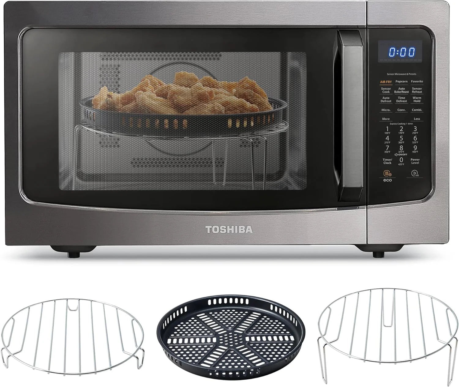 TOSHIBA 4-in-1 Countertop Microwave Oven, 1.5 Cu Ft, 1000W, Silver - ML-EC42P(SS)