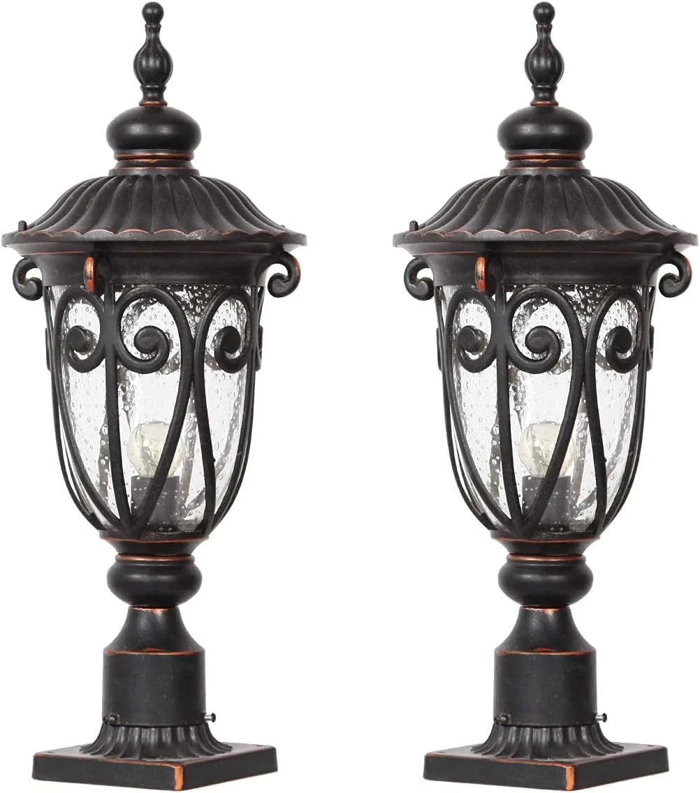 GOALPLUS 23in Vintage Bronze Outdoor Wall Sconce With Clear Seeded Glass Shade, 2 Pack - LM0519-DN-M-2P