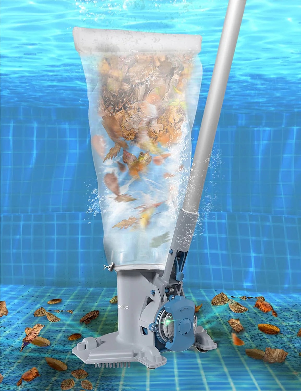 Kokido Cordless Pool Leaf Vacuum, 30 GPM, 75 Min Runtime, Grey & Blue - XV410