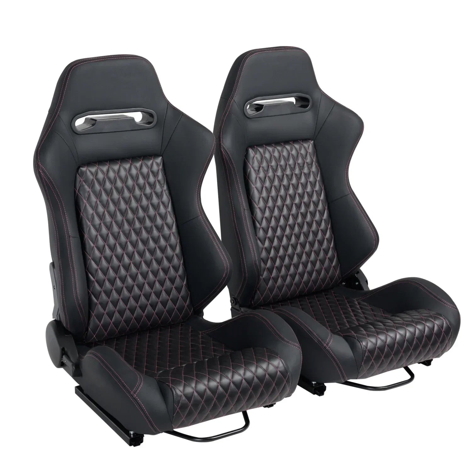 Racing Seats, PVC With Suede Material, Double Slider Design, Black - 2 Pieces