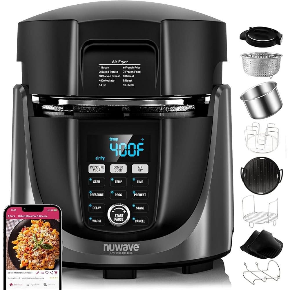 Nuwave 540 In 1 Air Fryer, Electric Pressure Cooker & Grill Combo, 6 Qt - Duet