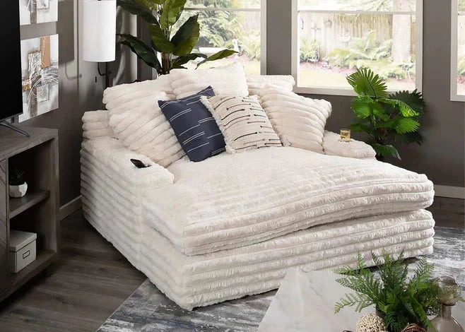 Nestle Corduroy Chaise Lounge With Dual Cupholders And USB Ports