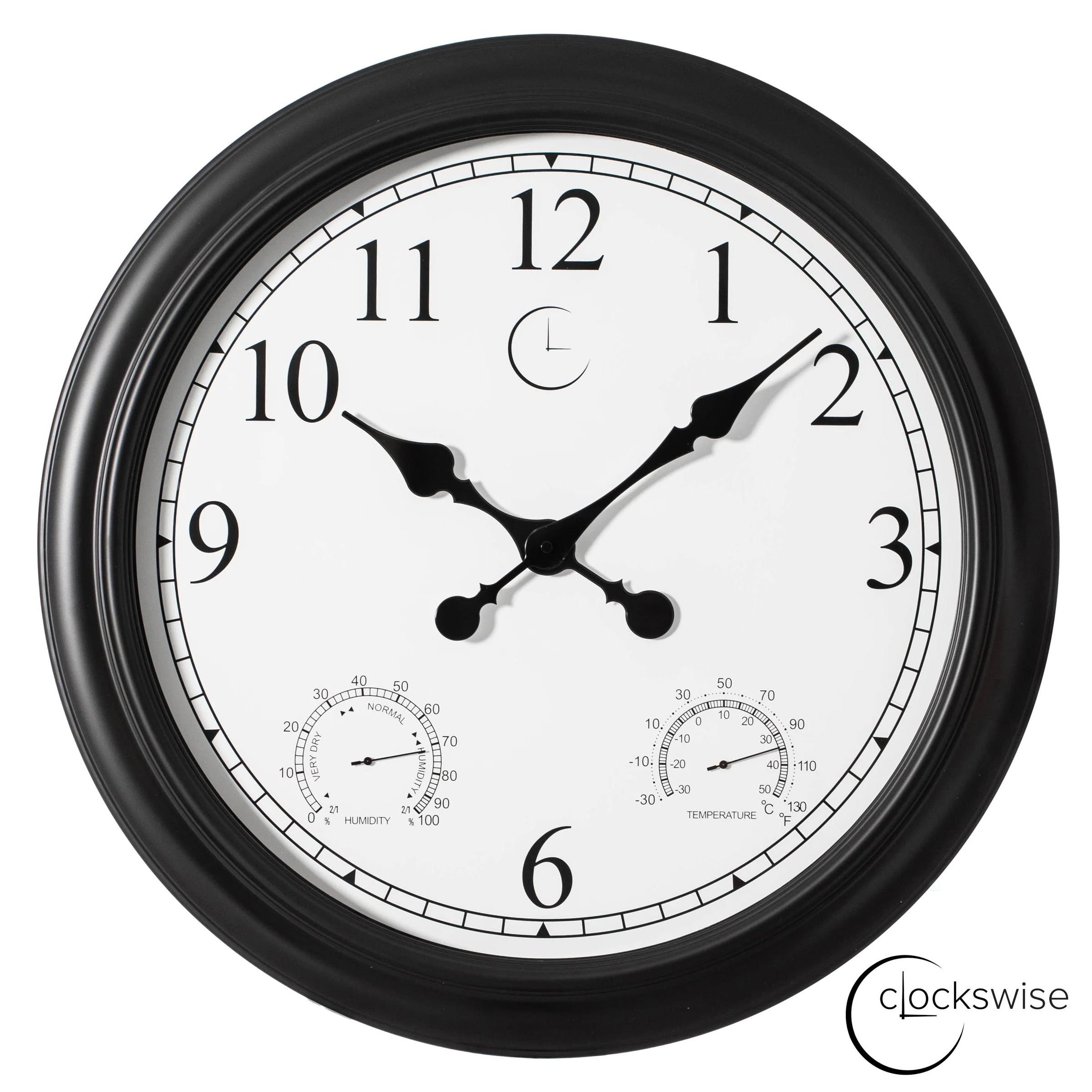 Outdoor Wall Clock With Thermometer And Hygrometer, 24-Inch, Black