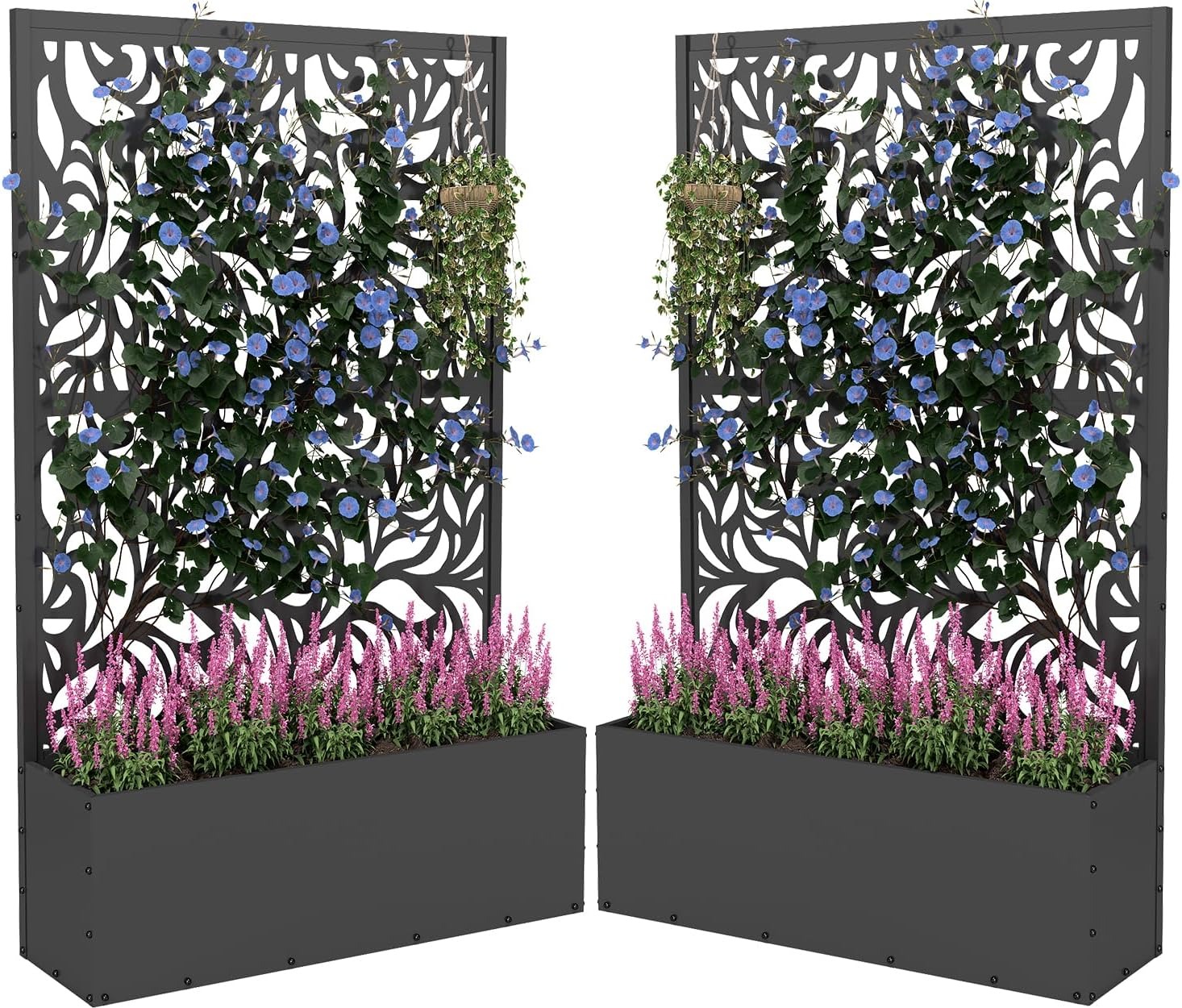 2PCS Metal Planter Box With Trellis 70.9in x 47.2in x 15.7in