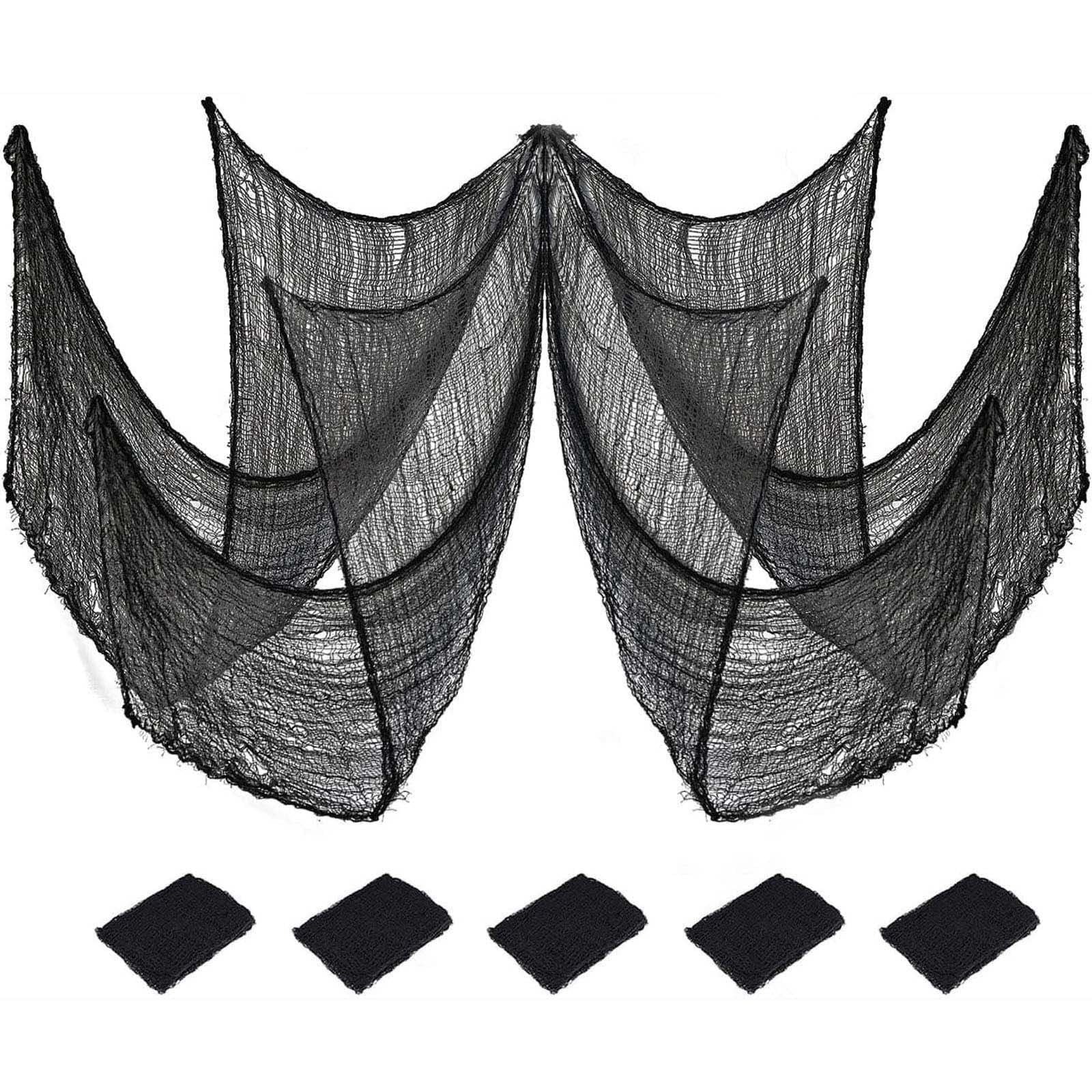5 Pack Halloween Decorations, Kabnic Halloween Gauze - Black Creepy Cloth for Indoor & Outdoor Halloween Decor, Haunted Houses, Gardens, Front Doors & Spider Web Decorations, 30"W x 72"L