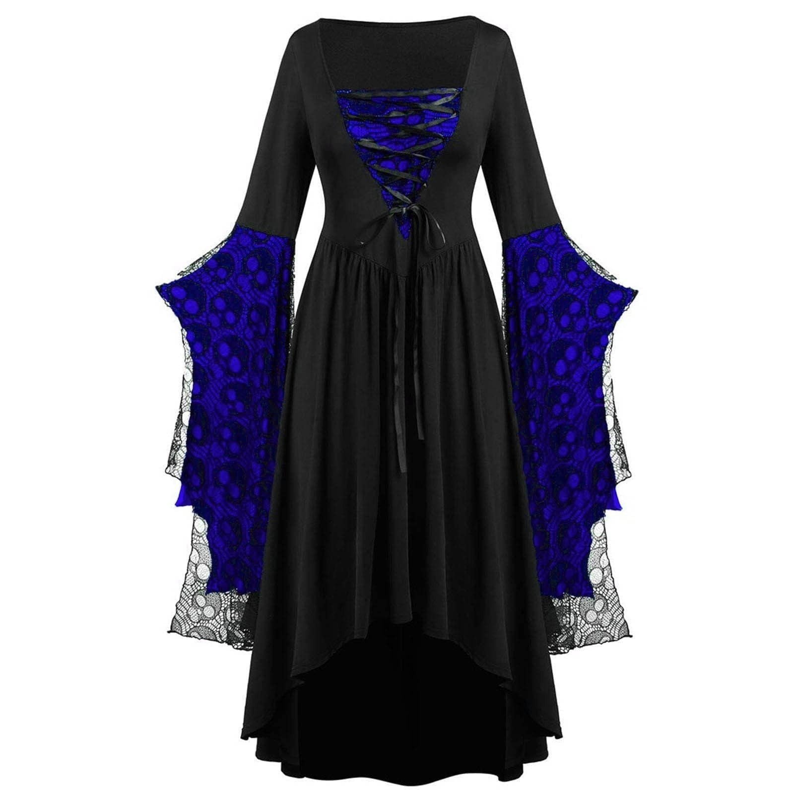Huowey Vampire Gothic Dresses Women Halloween LaceâUp Waist High-Low Fancy Cosplay Party Gown Square Neck Long Sleeve Eye-Catching Halloween Dress, Green