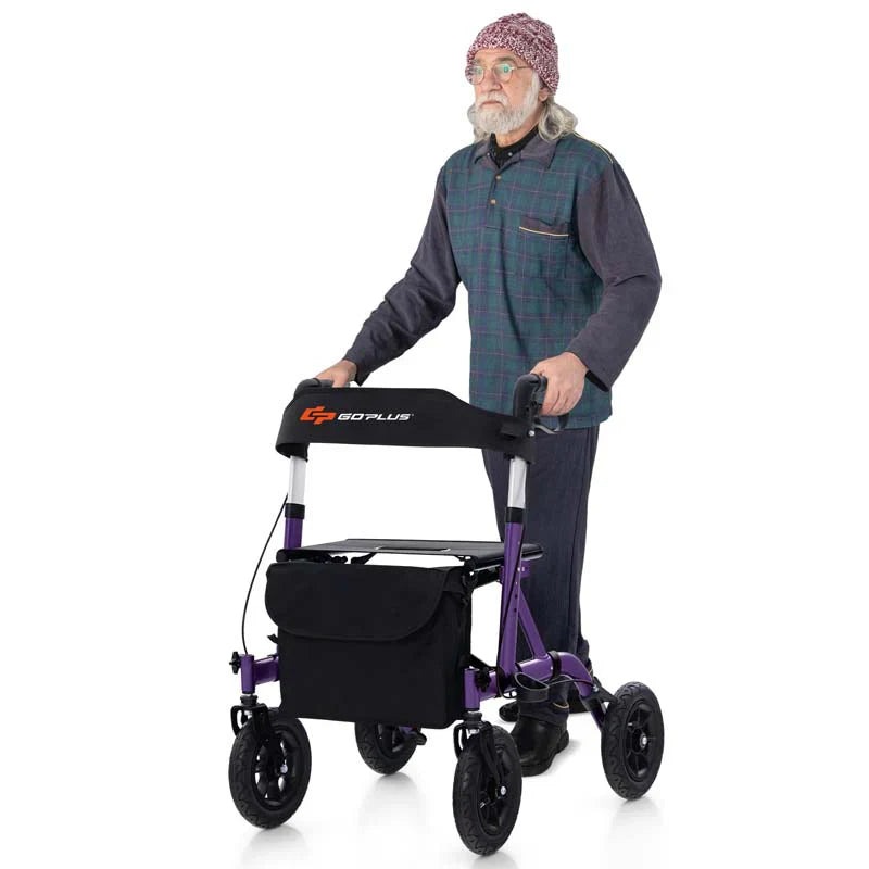 Foldable Rolling Rollator Walker With Seat, 9.5 Inch Pneumatic Wheels