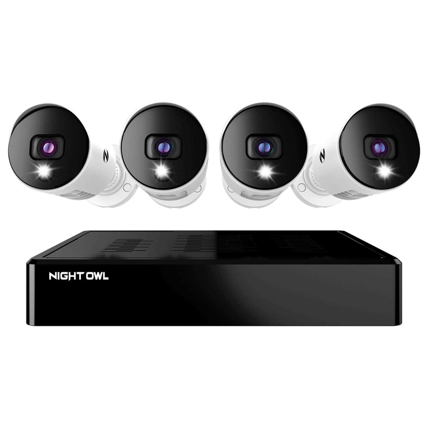 Night Owl 4 Channel 4K Bluetooth DVR With 1TB Hard Drive And 4 Wired 4K Spotlight Cameras