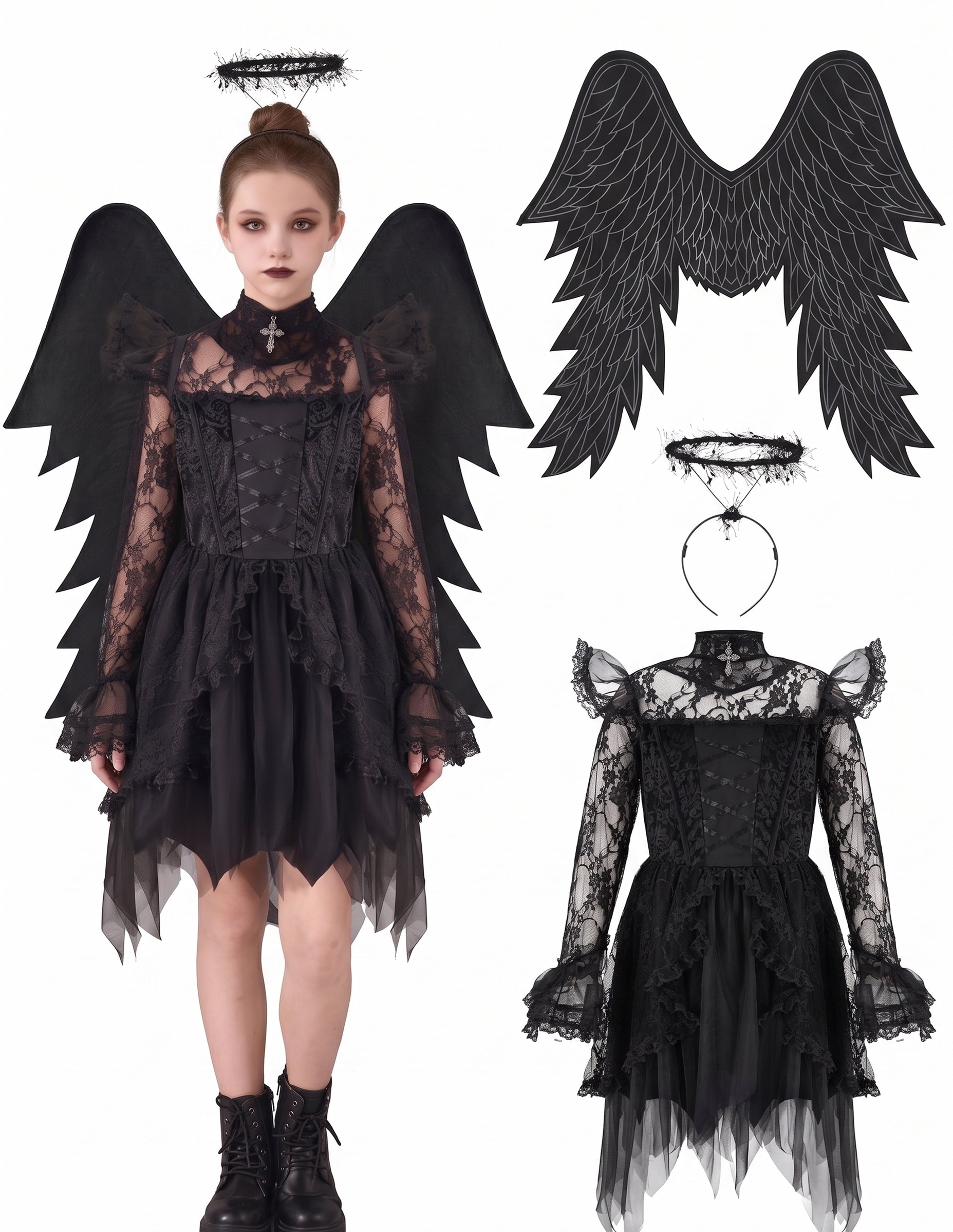 Joyfy Halloween Angel Costume for Girls, Angel Dress for Kids, Guardian Angel Set for Halloween Costumes Themed Party Cosplay