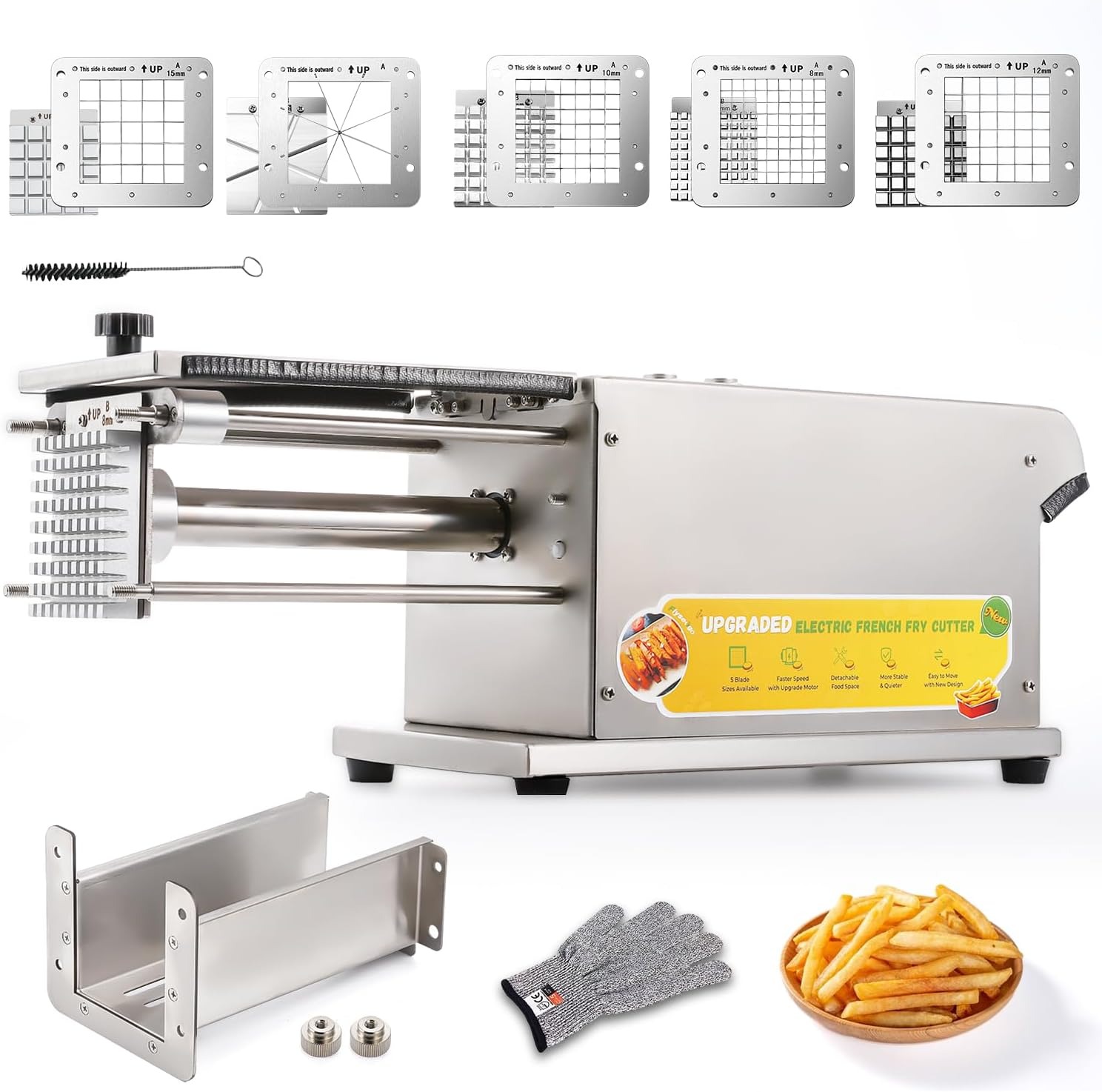 Electric French Fry Cutter With 5 Blades - Stainless Steel