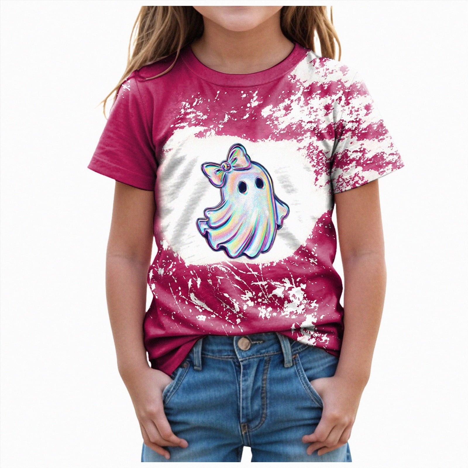 CAUYDY Halloween Ghouls Ghost Retro Girl Kids T-Shirt Graphic Tshirt Little Kids Fall Short Sleeve Tee Tops(Orange, 8-9 Y)