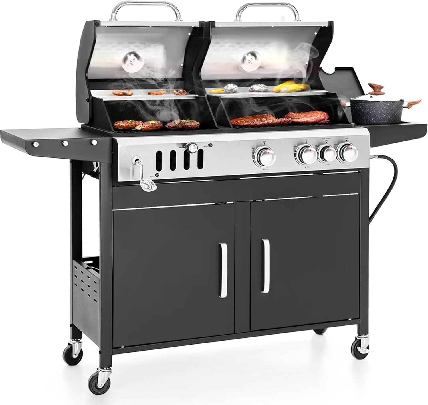 Sophia & William Charcoal And Propane Gas Grill Combo With Side Burner And Porcelain-Enameled Cast Iron Grate - 690 SQIN Cooking Area