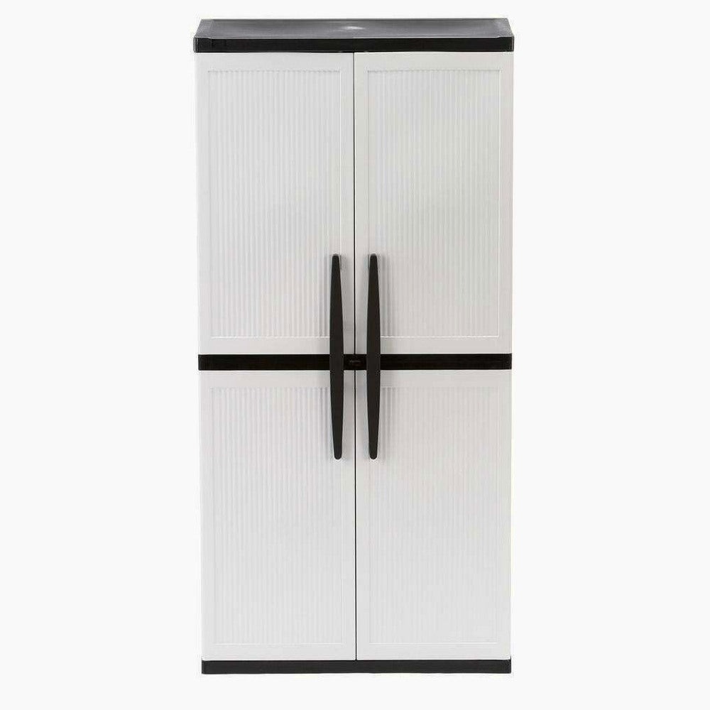HDX Gray Plastic Freestanding Garage Cabinet With Adjustable Shelves And Lockable Doors, 35in W X 71in H X 18in D