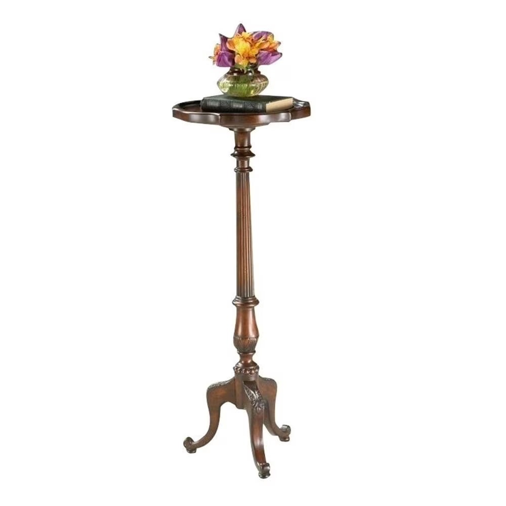 Bowery Hill Traditional Wood Pedestal Plant Stand, Cherry Dark Brown, 36.5in H x 14in W x 14in D