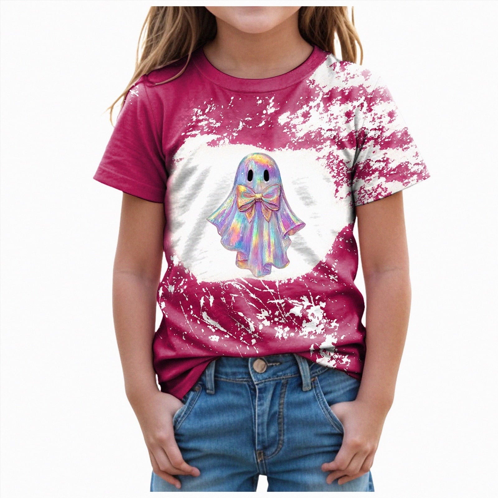 CAUYDY Halloween Ghouls Ghost Retro Girl Kids T-Shirt Graphic Tshirt Little Kids Fall Short Sleeve Tee Tops(Orange, 8-9 Y)