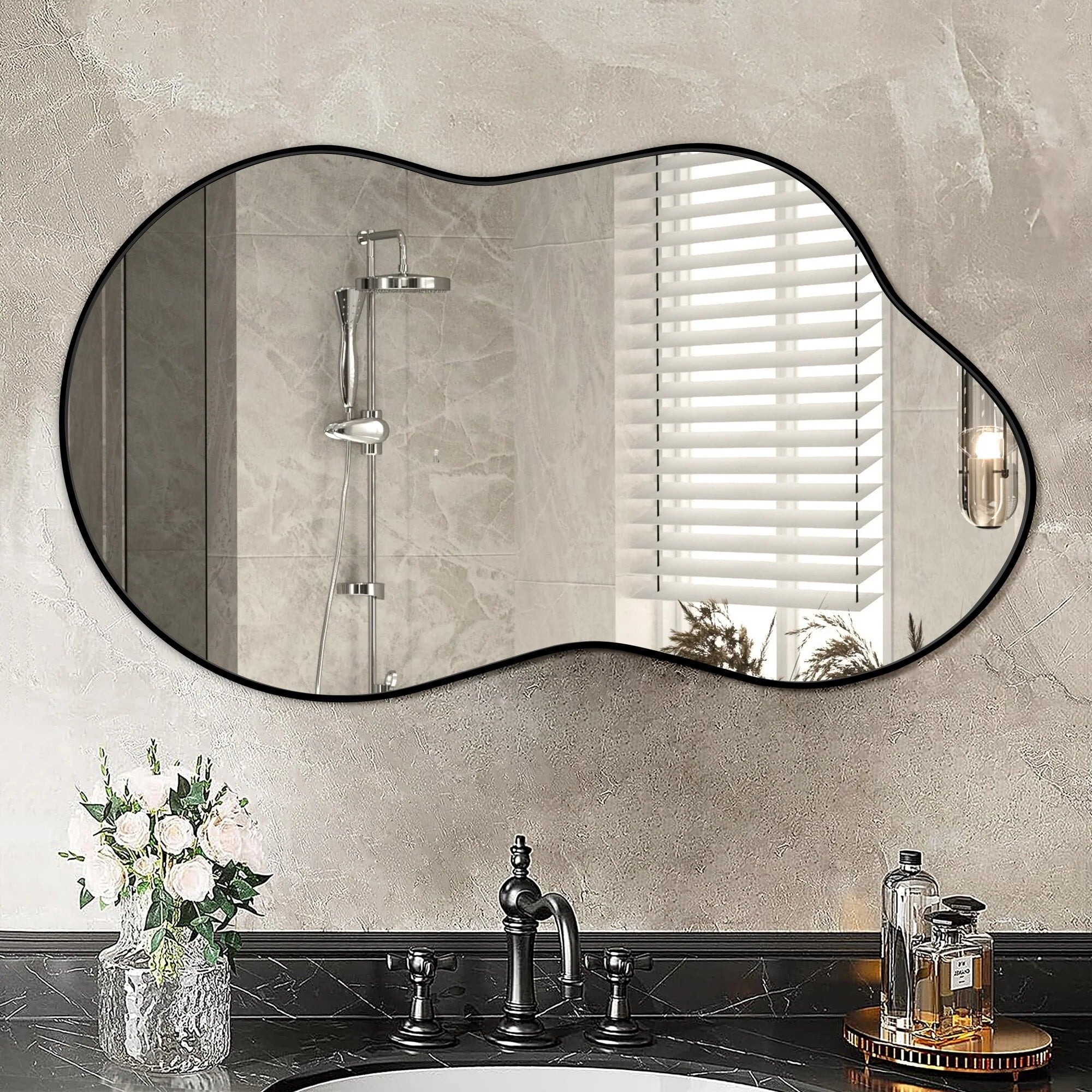 Asymmetrical Irregular Wall Mirror, 20x36, 24x36, Or 26x46, Gold, Black, Or Silver