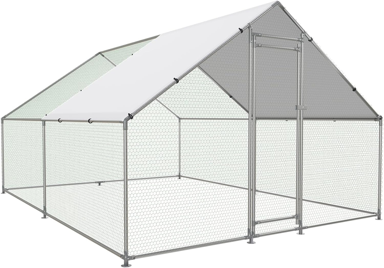 Metal Walk-In Chicken Coop Poultry Cage With Anti-UV Cover - Multiple Sizes