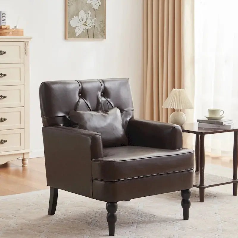 Set Of 2 Button-Tufted Upholstered Accent Armchairs With Lumbar Support Pillows