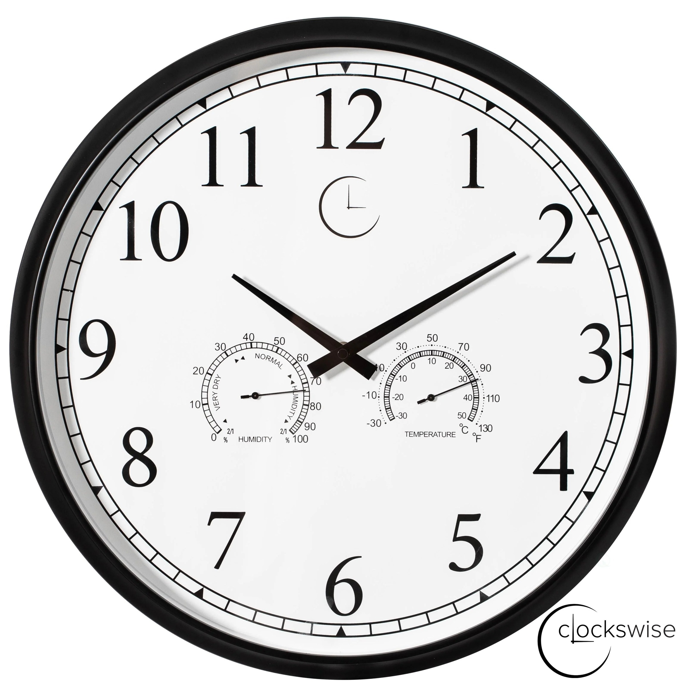 Outdoor Wall Clock With Thermometer And Hygrometer, 24-Inch, Black