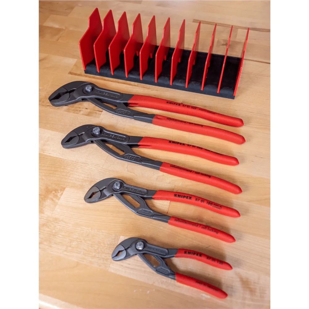 KNIPEX Cobra Pliers Set, 4-Piece With 10-Piece Tool Holder - 87 01 125, 87 01 180, 87 01 250, 87 01 300