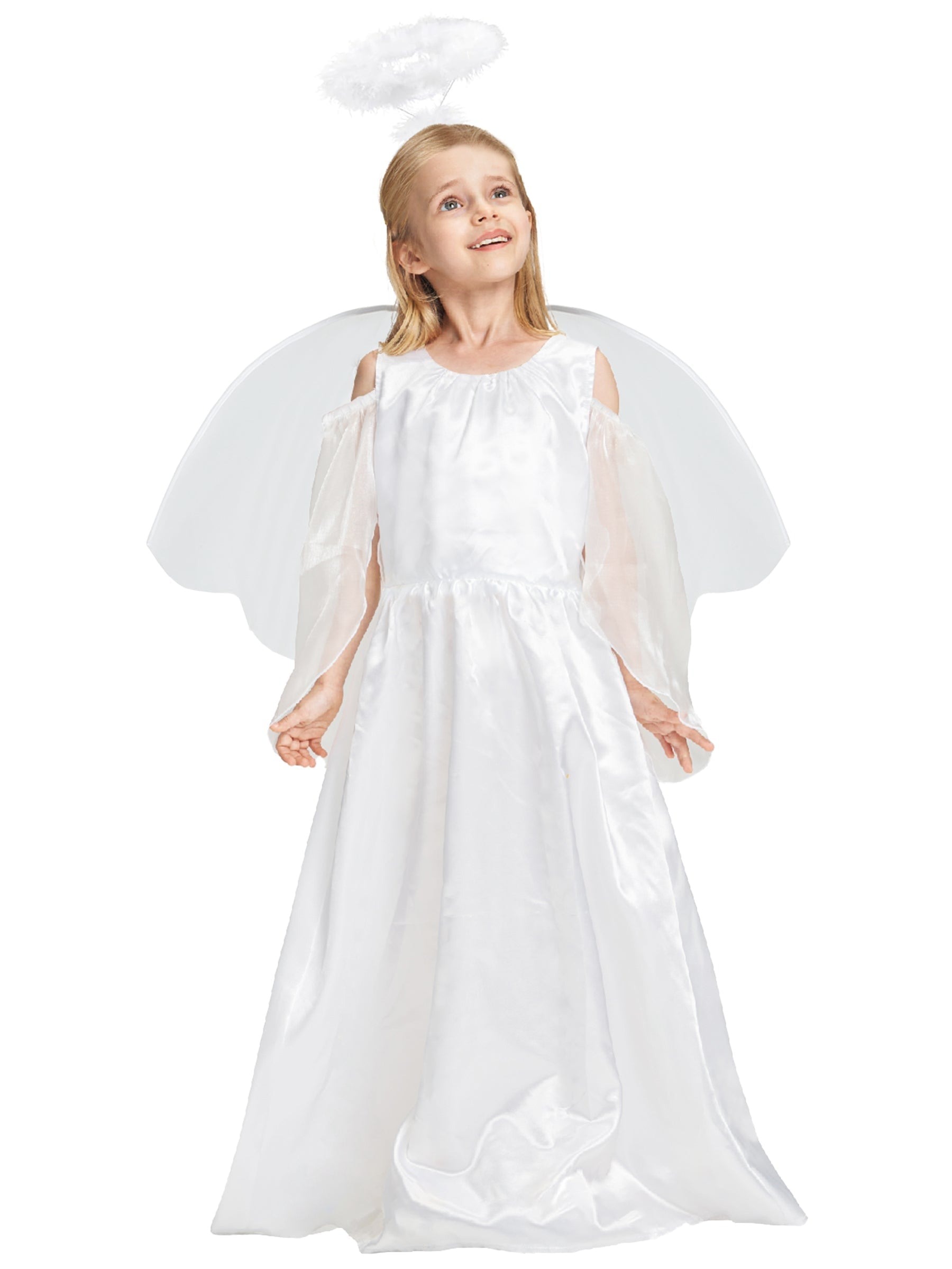 Girls Angel Costume, 3 Pcs Dress Halo Wings White Fancy Dress Up for Nativity Halloween Christmas 3-4 Years