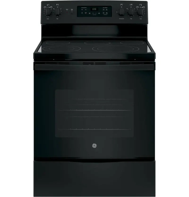 GE 30-Inch Black Freestanding Electric Range With Dual-Element Cooktop And Self-Cleaning Convection Oven