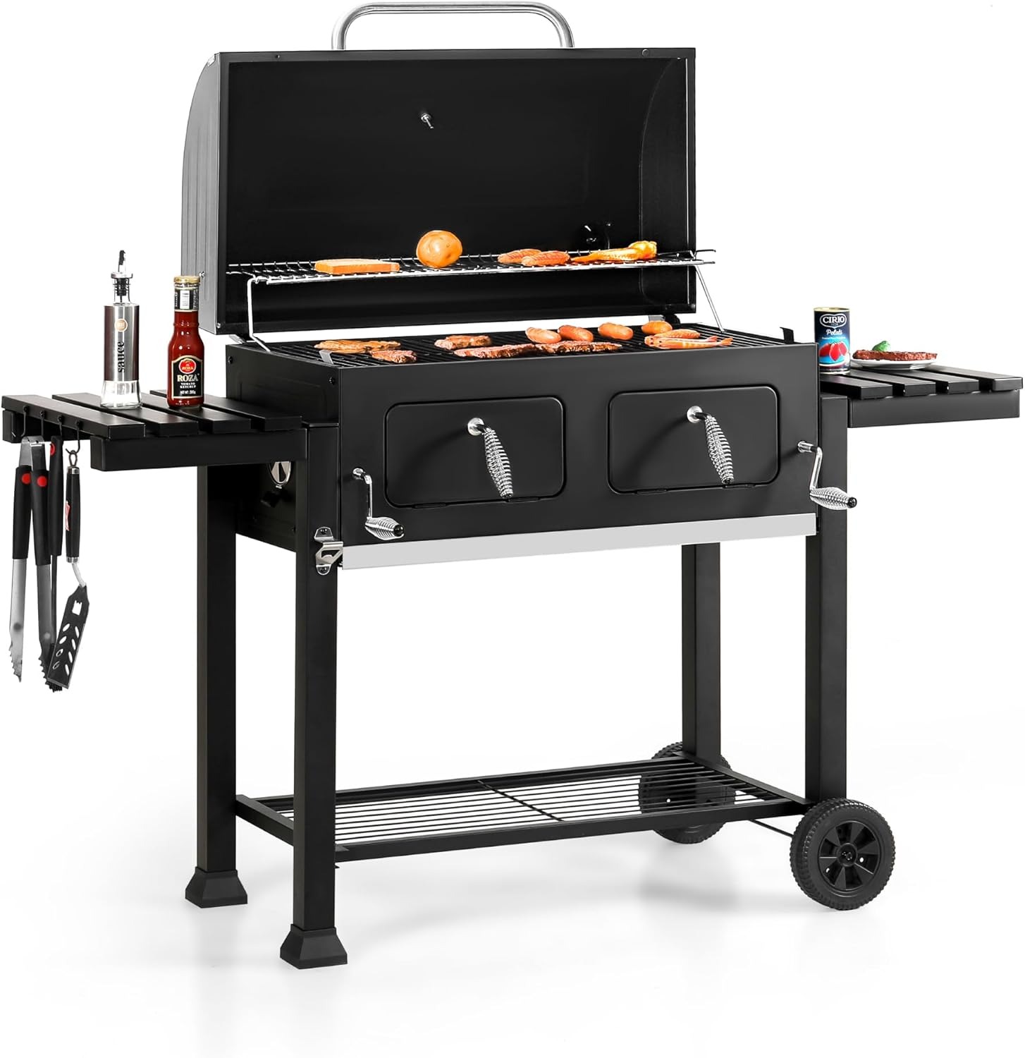 Sophia & William Charcoal BBQ Grill, 794 Sq. In. Cooking Area, 2 Lifting Charcoal Trays, Black
