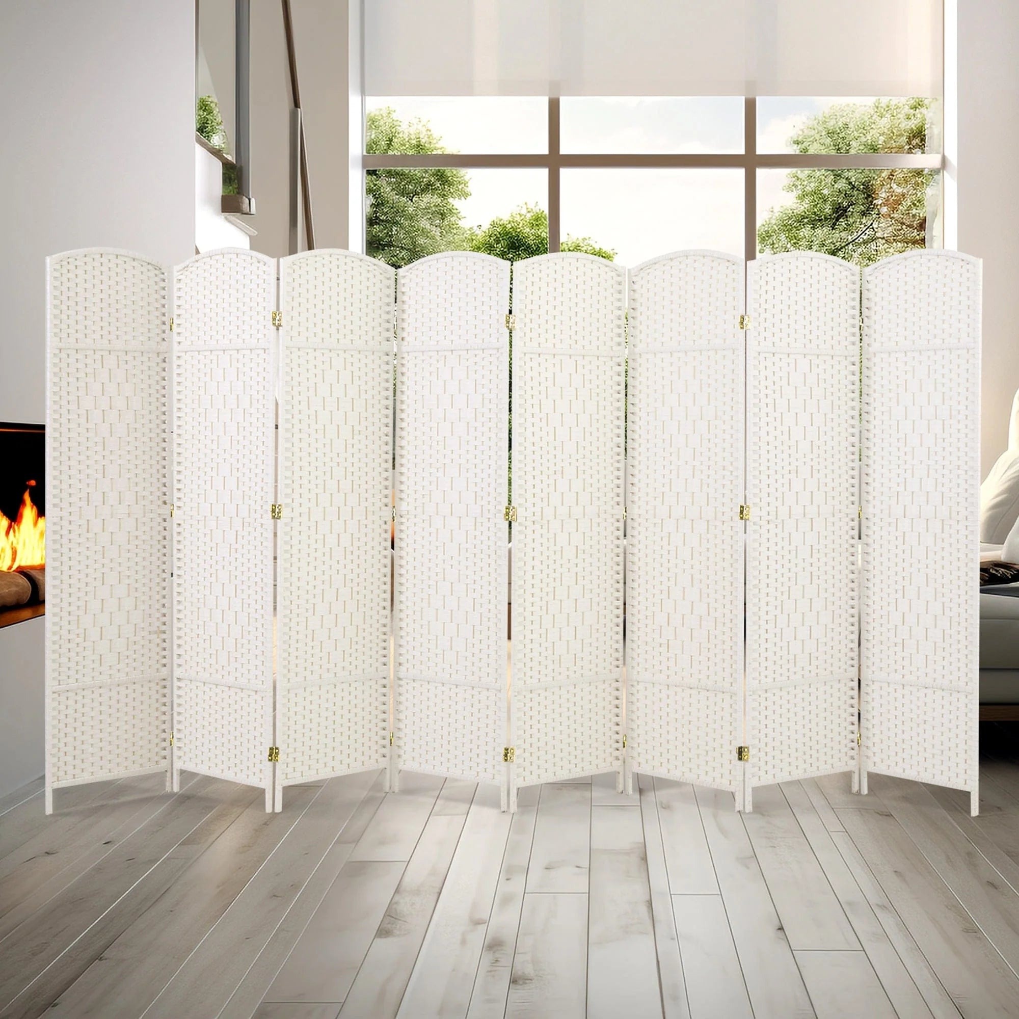 Freestanding Folding Woven Fiber Room Divider Privacy Screen - 6 Ft Tall