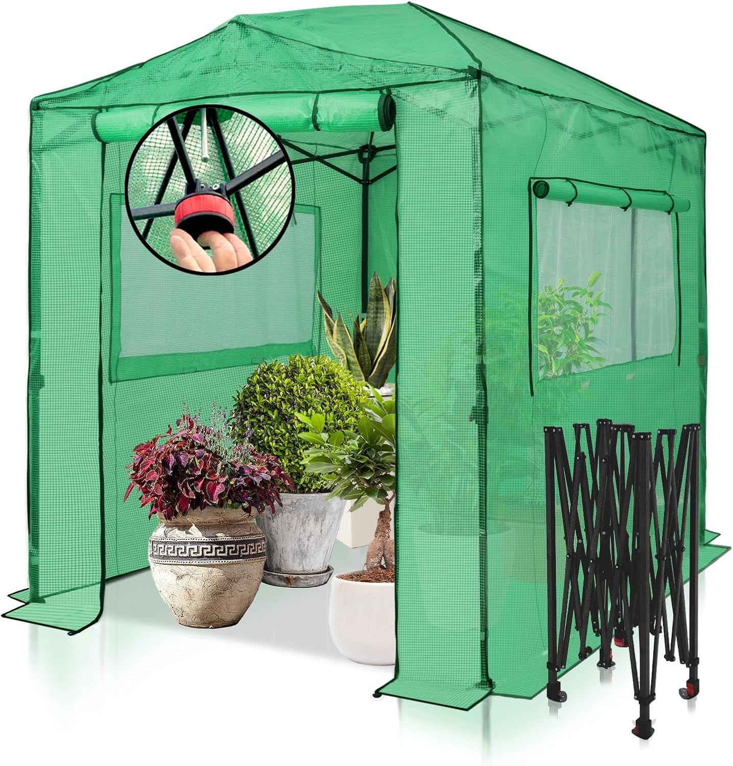 EAGLE PEAK Instant Pop-Up Walk-In Greenhouse, 8x6 ft, Green/Clear PE Cover