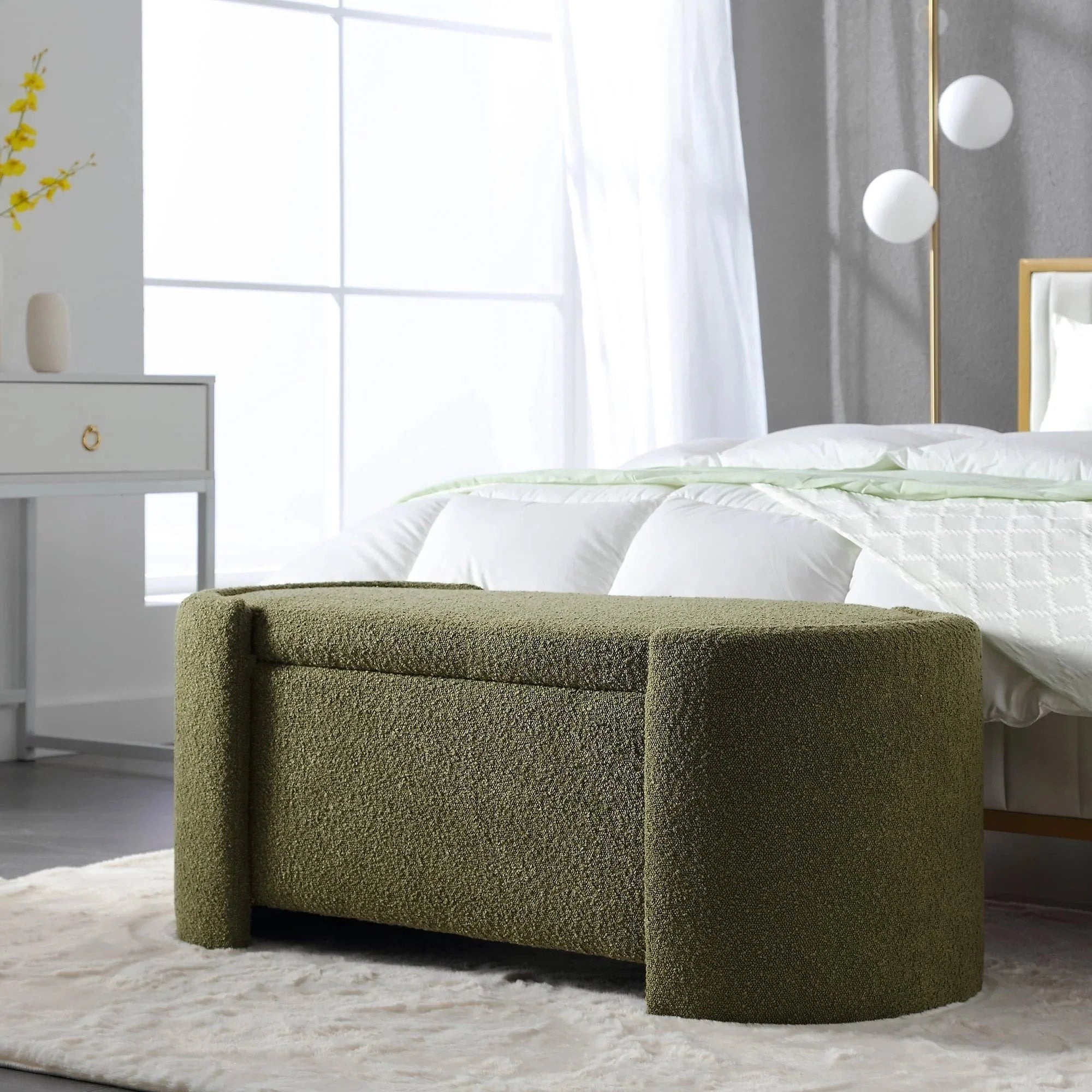 KINFFICT Velvet Upholstered Storage Ottoman Bench, 43.3 inch, Green