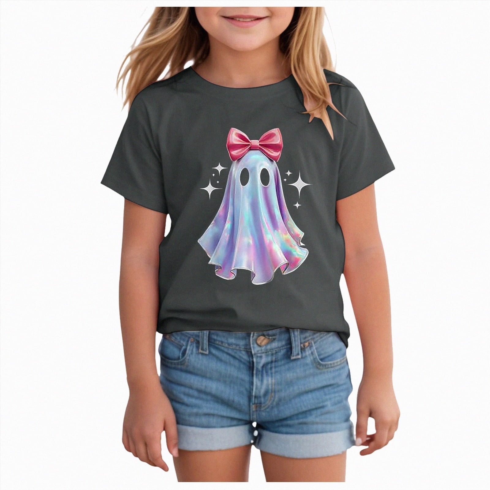 CAUYDY Halloween Ghouls Ghost Retro Girl Kids T-Shirt Graphic Tshirt Little Kids Fall Short Sleeve Tee Tops(Orange, 8-9 Y)