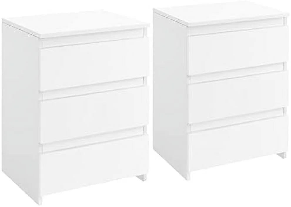 AYFDEGT 2PCS 3-Drawer White Bedside Tables - 18in L x 14in W