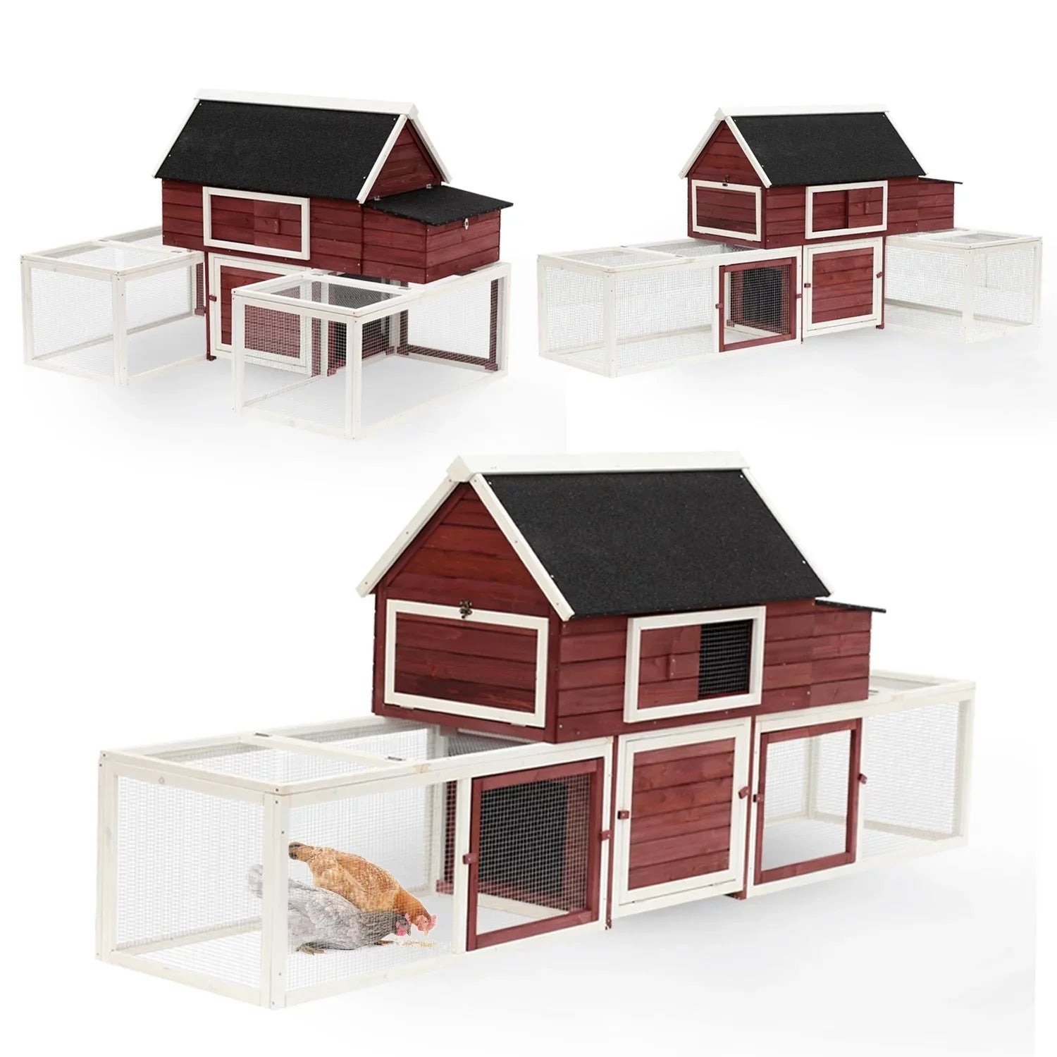 Pawhut Wooden Backyard Chicken Coop With Nesting Box And Run, 114in