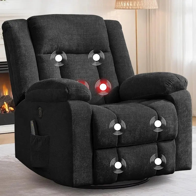 Heated Massage 360-Degree Swivel Rocker Recliner, 34.25 in D x 39.39 in W x 41.39 in H
