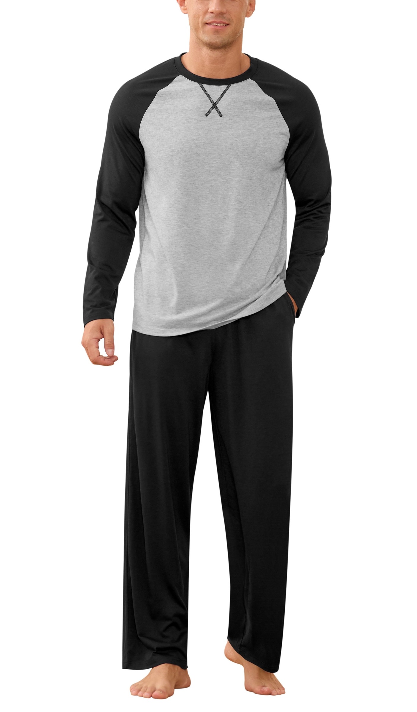 Iceglad Men's Pajamas Set Long Sleeve Sleepwear with Pockets Comfortable Lightweight Pjs Sets for Men