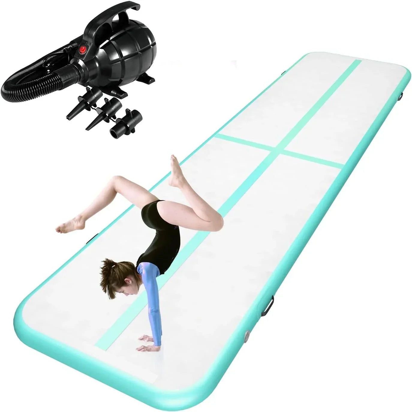 Inflatable Gymnastics Tumble Track Air Mat, 10FT/13FT/16FT, 4 Inches Thick - With Electric Air Pump