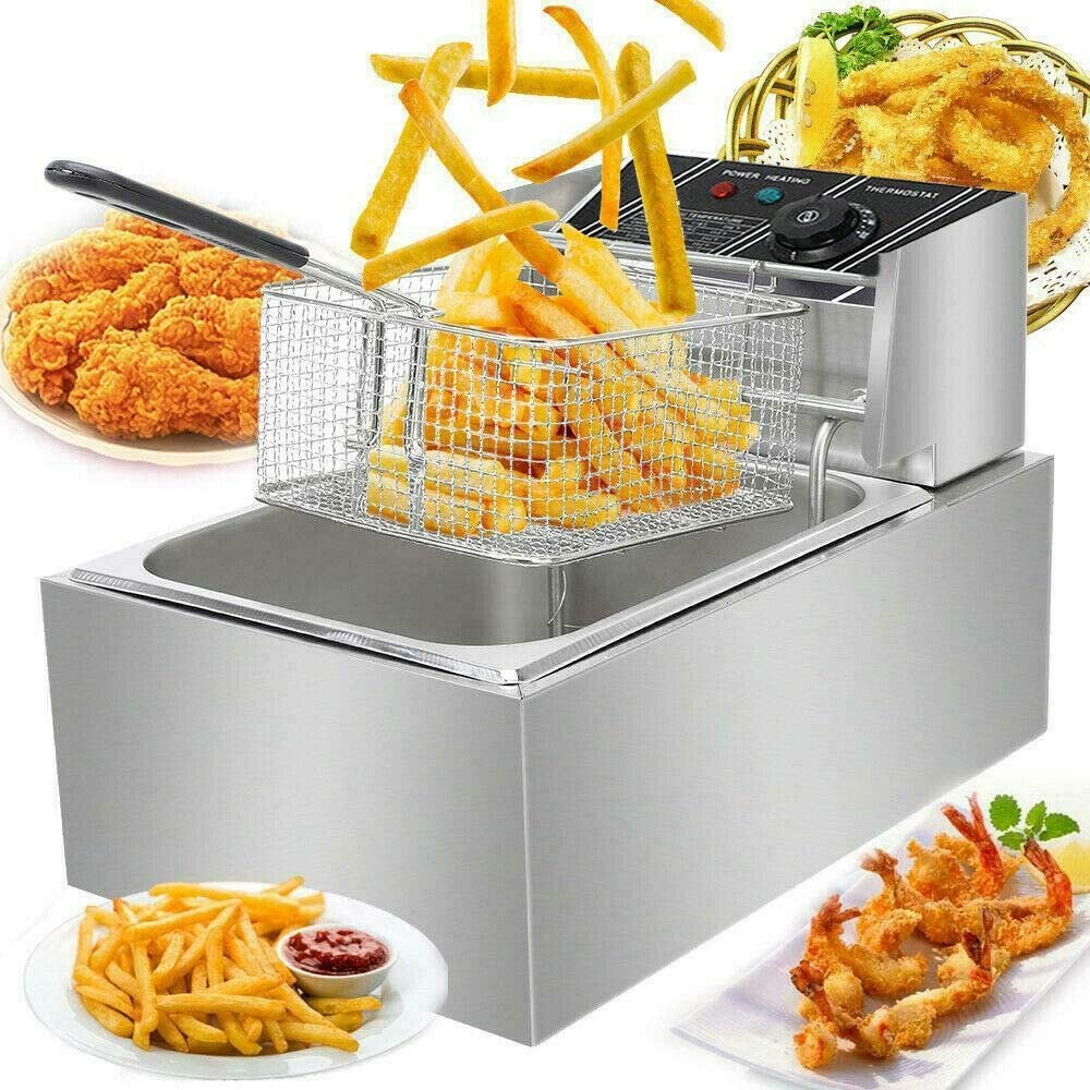 FETCOI Electric Countertop Deep Fryer, 1700W 6L Stainless Steel - Single Tank