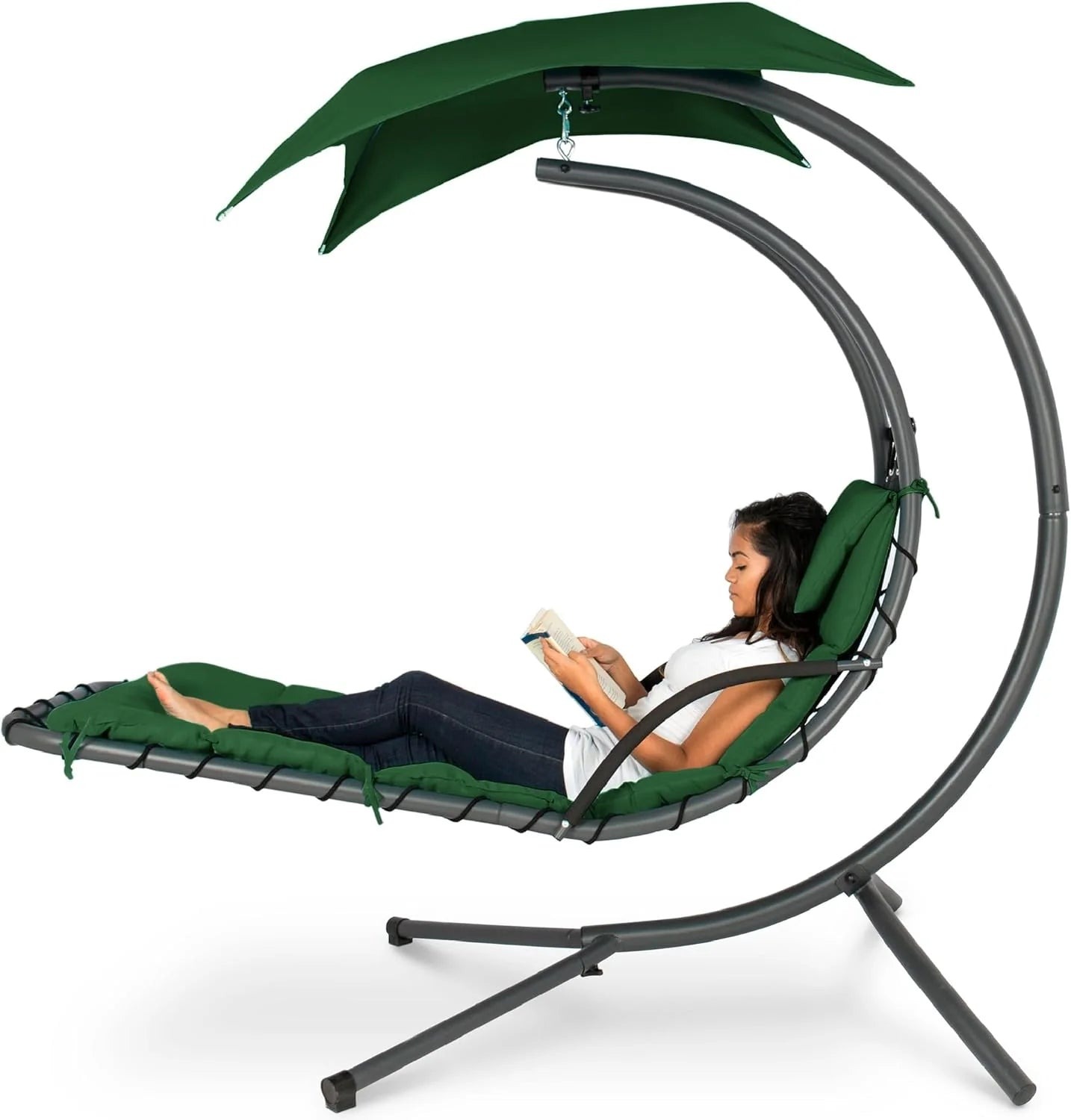 Best Choice Products Outdoor Hanging Steel Chaise Lounge Chair With Canopy, Charcoal Gray - SKY5871