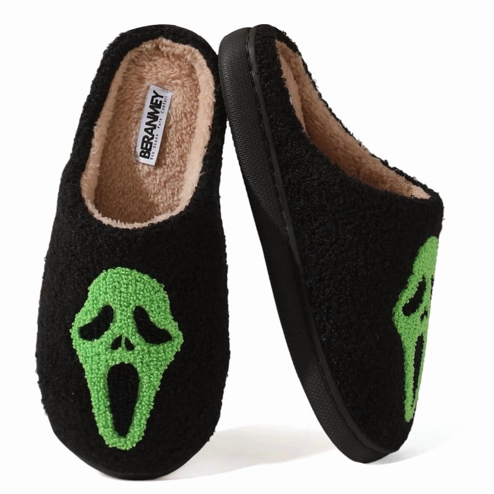 BERANMEY Halloween Slippers for Women Perfect Soft Plush Comfy Warm Slip-On Cute Womens Slippers Indoor Fluffy House Slippers for Women and Men Non-slip Fuzzy Flat Slides