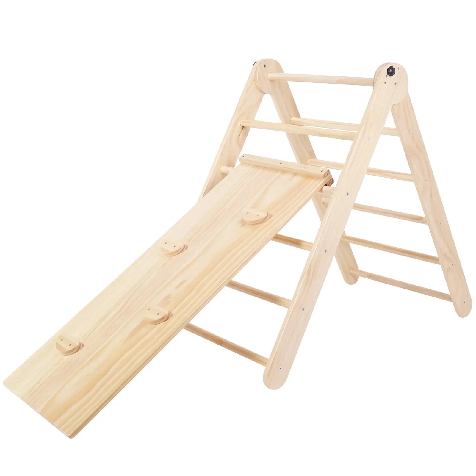 HARPPA Foldable 2-in-1 Wooden Pikler Triangle Climbing Arch With Ramp And Slide - Five Adjustable Angles