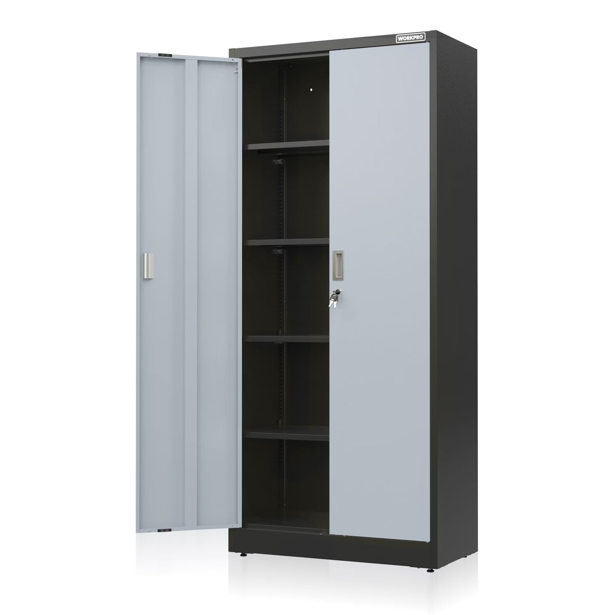 WORKPRO Metal Storage Cabinet With Locking Doors, Adjustable Shelves, Black, 71 Inches Tall - 31-1/2 x 15-3/4 Inch